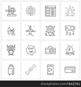 Line Icon Set of 16 Modern Symbols of game, sports, interface, wishbone, thanksgiving Vector Illustration