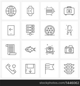 Line Icon Set of 16 Modern Symbols of mobile, medicine, food, medical, drink Vector Illustration