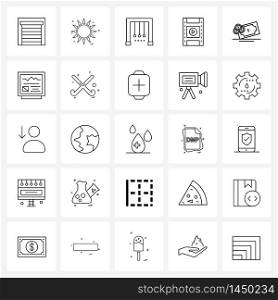 Line Icon Set of 25 Modern Symbols of beauty, movie, cradle, filmstrip, newtons Vector Illustration
