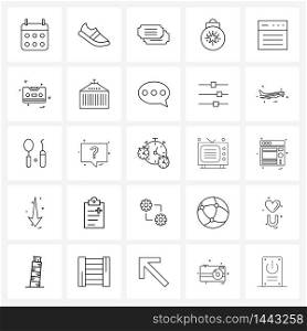 Line Icon Set of 25 Modern Symbols of browser, Christmas, sport, ball, ticket Vector Illustration