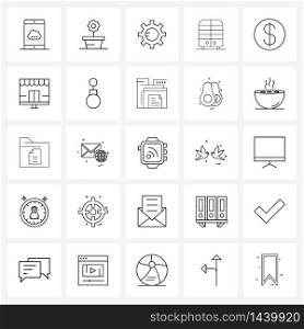 Line Icon Set of 25 Modern Symbols of coin, furniture, plant, decor, wheel Vector Illustration
