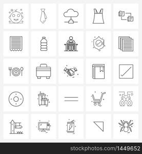 Line Icon Set of 25 Modern Symbols of directories, folder, connectivity, garments, dress Vector Illustration