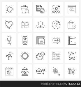 Line Icon Set of 25 Modern Symbols of interface, sports, application, adventure, resume Vector Illustration