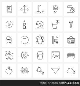 Line Icon Set of 25 Modern Symbols of location, airplane, golf ball, map, plane location Vector Illustration