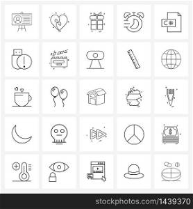 Line Icon Set of 25 Modern Symbols of timer, stopwatch, valentine&rsquo;s day, chronometer, gift Vector Illustration