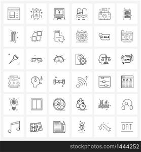 Line Icon Set of 36 Modern Symbols of calendar, camera, economy, camping, swimming Vector Illustration