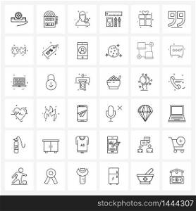 Line Icon Set of 36 Modern Symbols of gift, pencil, avatar, music player, ladies Vector Illustration