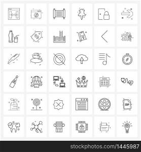 Line Icon Set of 36 Modern Symbols of push pin, pin, setting, map pin, old Vector Illustration