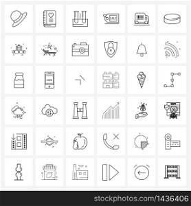 Line Icon Set of 36 Modern Symbols of shipping, cargo, test, and, shopping Vector Illustration