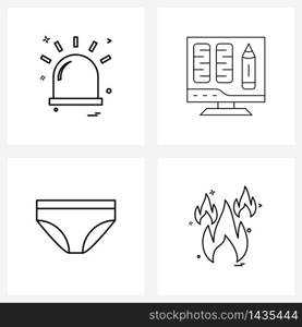 Line Icon Set of 4 Modern Symbols of ambulance light; underwear; siren; education; under garments Vector Illustration