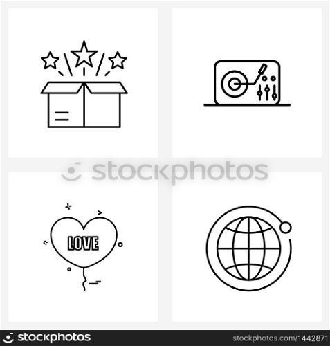 Line Icon Set of 4 Modern Symbols of anniversary, valentine, new, player, valentine&rsquo;s day Vector Illustration