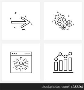 Line Icon Set of 4 Modern Symbols of arrow, analytics, arrows, setting , graph Vector Illustration