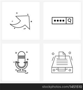 Line Icon Set of 4 Modern Symbols of arrow, mic , arrow, search, media Vector Illustration