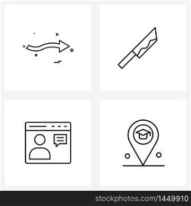 Line Icon Set of 4 Modern Symbols of arrow, online, flow, scary, education Vector Illustration