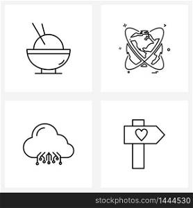 Line Icon Set of 4 Modern Symbols of Asian, ic, world, world, love Vector Illustration