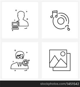 Line Icon Set of 4 Modern Symbols of avatar, avtar, profile, entertainment, avatar Vector Illustration