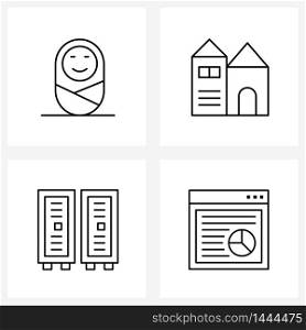 Line Icon Set of 4 Modern Symbols of baby, vault, newborn, home, streamline Vector Illustration