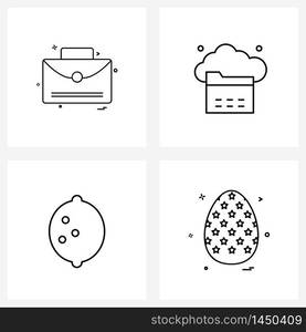 Line Icon Set of 4 Modern Symbols of bag, fruit, suitcase, cloud folder, slots Vector Illustration