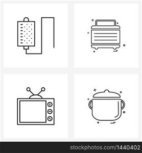 Line Icon Set of 4 Modern Symbols of bag, television, hang, briefcase , media Vector Illustration
