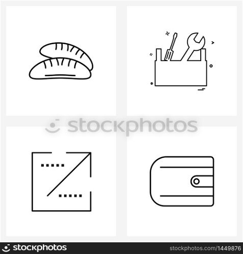 Line Icon Set of 4 Modern Symbols of baguette, maximize, gear, engine tools, window Vector Illustration
