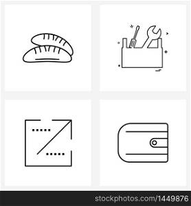 Line Icon Set of 4 Modern Symbols of baguette, maximize, gear, engine tools, window Vector Illustration