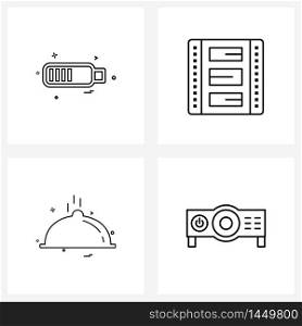 Line Icon Set of 4 Modern Symbols of battery, projector, charging, play, video Vector Illustration