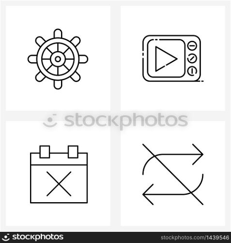 Line Icon Set of 4 Modern Symbols of boat, date, sea, oven, cross Vector Illustration