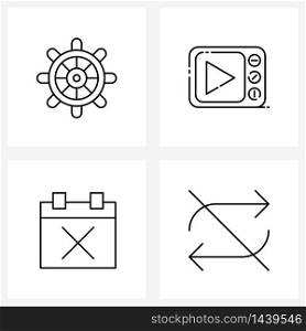 Line Icon Set of 4 Modern Symbols of boat, date, sea, oven, cross Vector Illustration