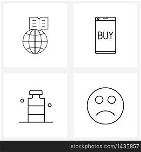 Line Icon Set of 4 Modern Symbols of book, bottle, online, shopping, milk Vector Illustration