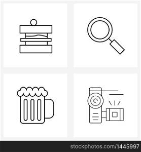 Line Icon Set of 4 Modern Symbols of bread, beer, find, search, drink Vector Illustration
