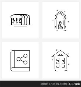 Line Icon Set of 4 Modern Symbols of bread, close, religion, pray, house Vector Illustration