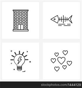 Line Icon Set of 4 Modern Symbols of building, electronic, real estate, scary, hearts Vector Illustration