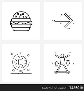 Line Icon Set of 4 Modern Symbols of burger; global; food; pointer; programming Vector Illustration