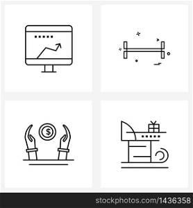 Line Icon Set of 4 Modern Symbols of business, dollar, growth, rod, money Vector Illustration