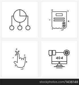 Line Icon Set of 4 Modern Symbols of business; hand; share; text; finger Vector Illustration