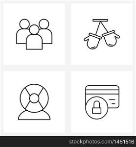 Line Icon Set of 4 Modern Symbols of business, webcam, work, celebrations, card Vector Illustration
