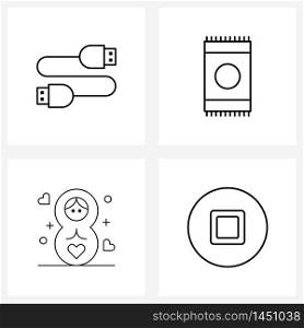 Line Icon Set of 4 Modern Symbols of cable, stop, carpet, ladies, Vector Illustration