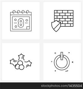 Line Icon Set of 4 Modern Symbols of calendar; food; firewall; software; user interface Vector Illustration
