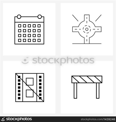 Line Icon Set of 4 Modern Symbols of calendar, movies, event, map, video Vector Illustration