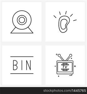 Line Icon Set of 4 Modern Symbols of cam, script, ears, health, television Vector Illustration