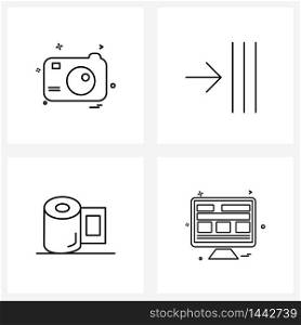 Line Icon Set of 4 Modern Symbols of camera, paper, image, stacks, monitor Vector Illustration