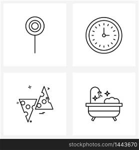 Line Icon Set of 4 Modern Symbols of candy, meal, kids, schedule, bath Vector Illustration