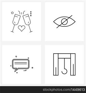 Line Icon Set of 4 Modern Symbols of champagne, chat, love, no, sms Vector Illustration