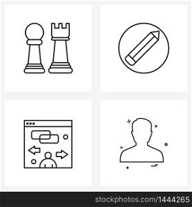 Line Icon Set of 4 Modern Symbols of chess, digital, mind game, stationary, profile Vector Illustration