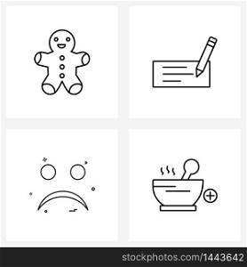 Line Icon Set of 4 Modern Symbols of Christmas cookie, sad, letter, emoji, food Vector Illustration