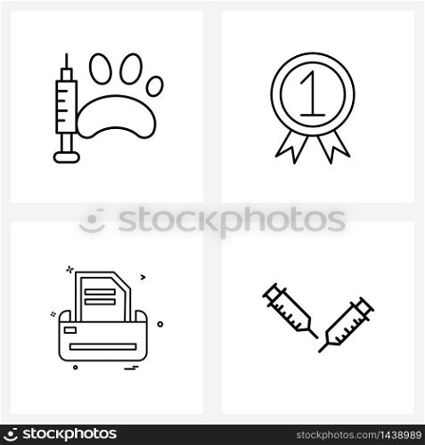 Line Icon Set of 4 Modern Symbols of clinic, one, pet shop, first, file Vector Illustration