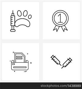 Line Icon Set of 4 Modern Symbols of clinic, one, pet shop, first, file Vector Illustration