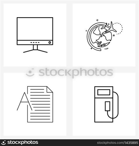 Line Icon Set of 4 Modern Symbols of computer, program, world tour, travelling, petrol Vector Illustration