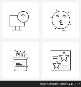Line Icon Set of 4 Modern Symbols of computer, stationary, download, emotion, education Vector Illustration