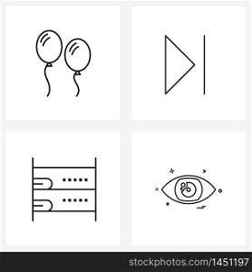 Line Icon Set of 4 Modern Symbols of decoration, tourism, balloon, play, traveling Vector Illustration